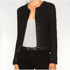 L’AGENCE Devereux Women's Navy Blue Lace-Up Bouclé Blazer Jacket Size 8